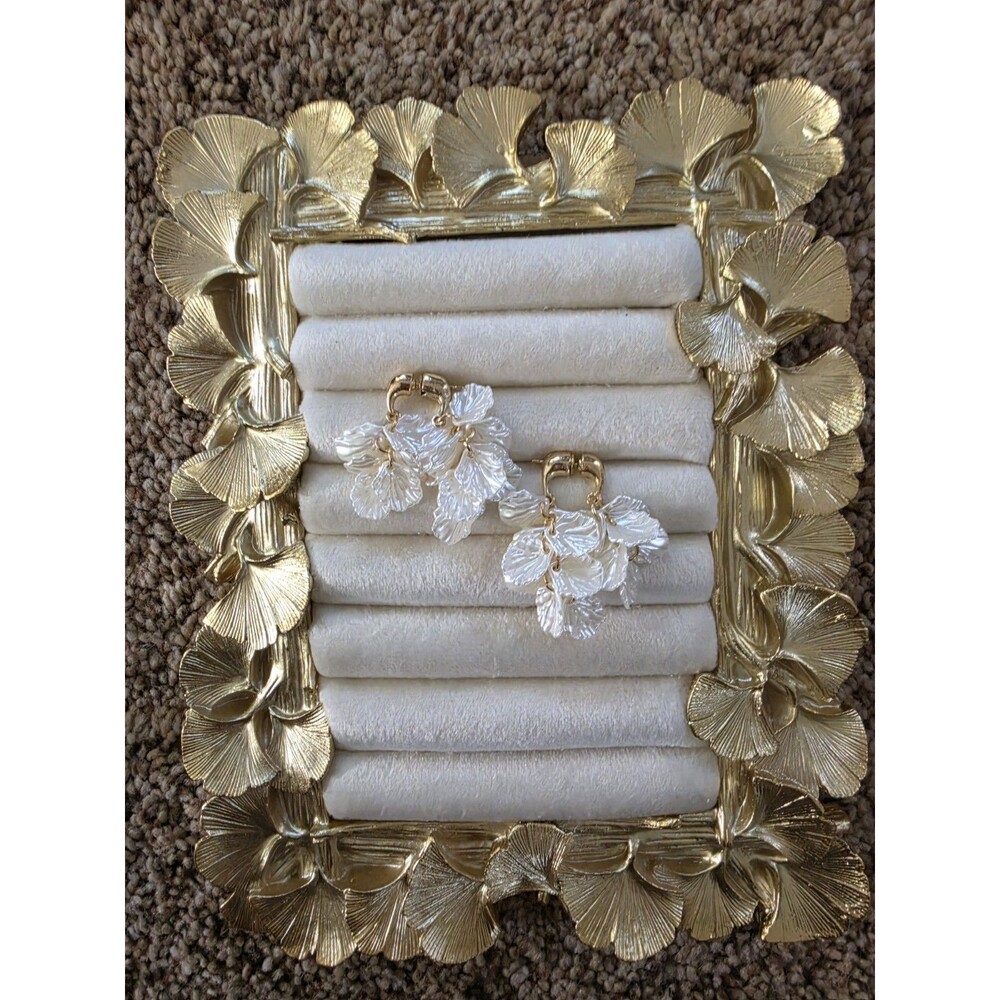 Gold White Leaf Dangle Drop Earrings Floral Butterfly Fashion Jewelry